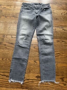 AG Adriano Goldschmied Prima Ankle Jeans Blue Gray Distressed Raw Hem Size 28R